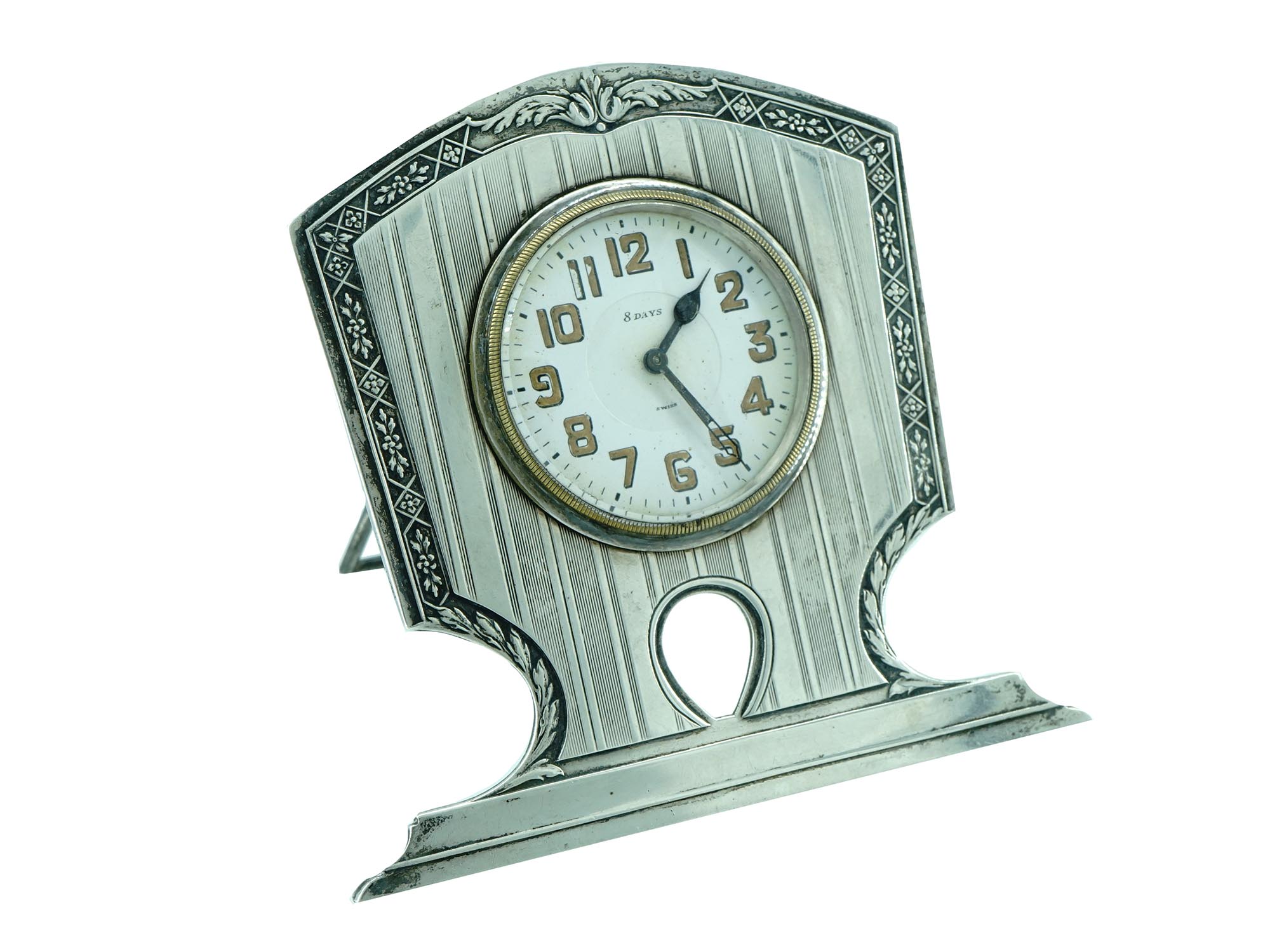 VINTAGE ART DECO STERLING SILVER TRAVEL CLOCK PIC-0